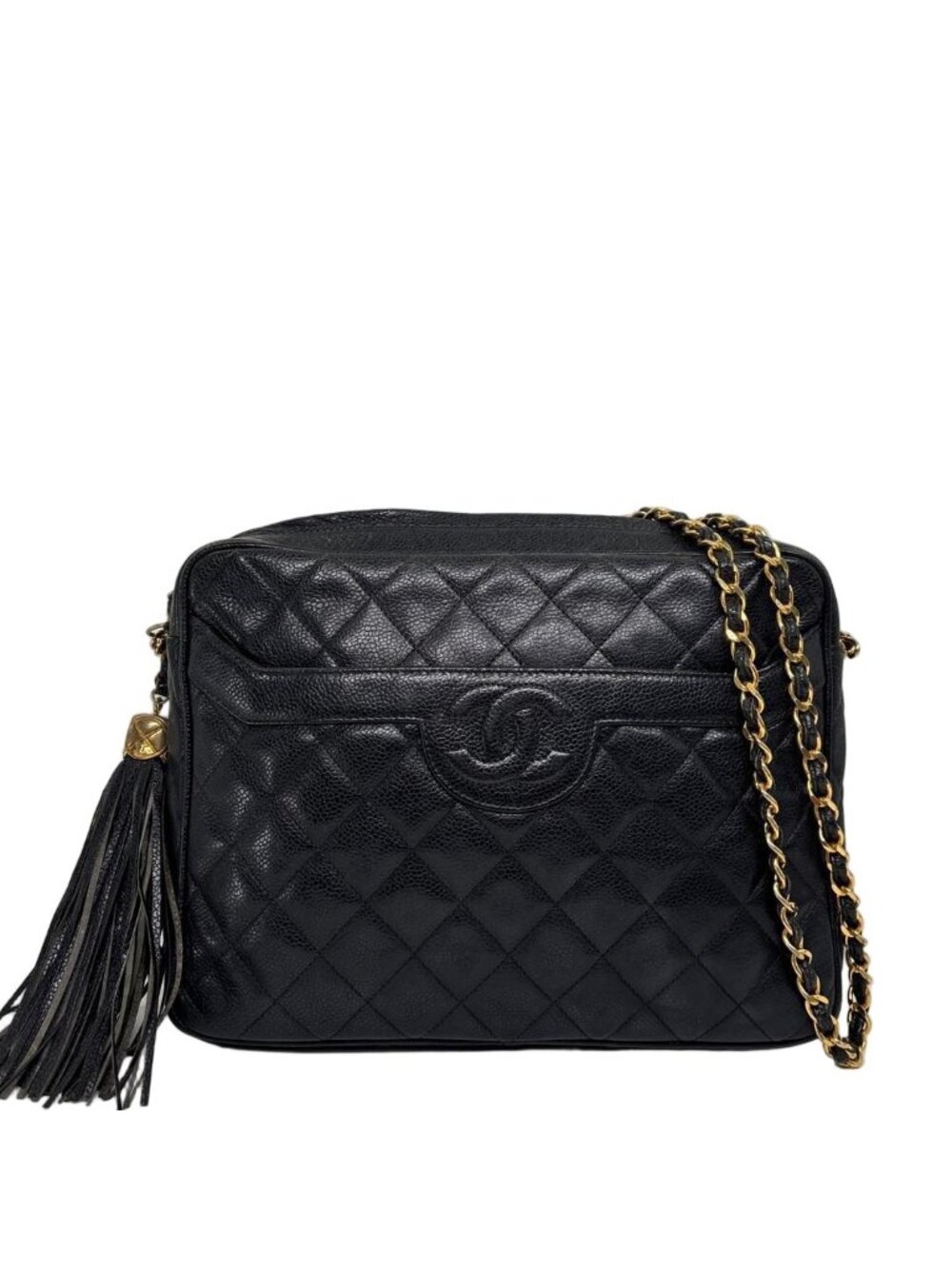 Chanel Super Caviar Leather Quilted Fringe Shoulder